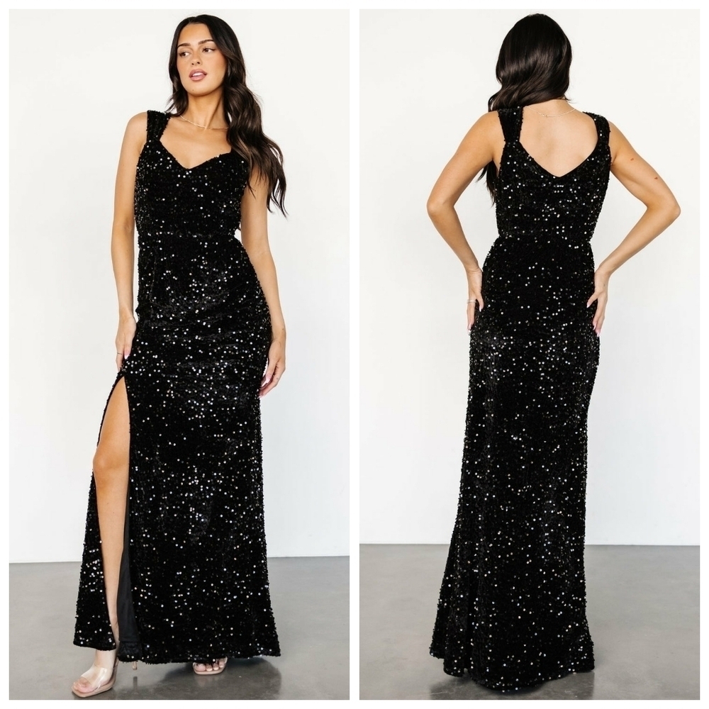 Baltic Born Monroe Black Velvet Sequin Gown